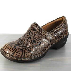 Born Concept Embossed Grandmacore Clogs Nurse Shoes Size 10 Brown Floral Leather